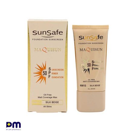 ضد آفتاب کرم پودری و پرایمری SPF50 سان سیف (بژ ابریشمی) مناسب انواع پوست
