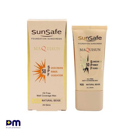 ضد آفتاب کرم پودری و پرایمری SPF50 سان سیف (بژطبیعی) مناسب انواع پوست