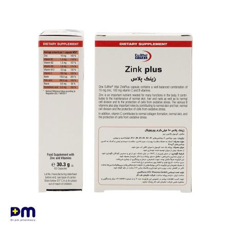 کپسول زینک پلاس 10 میلی گرم یورو ویتال جهت کمک به حفظ سلامت پوست ، مو و ناخن